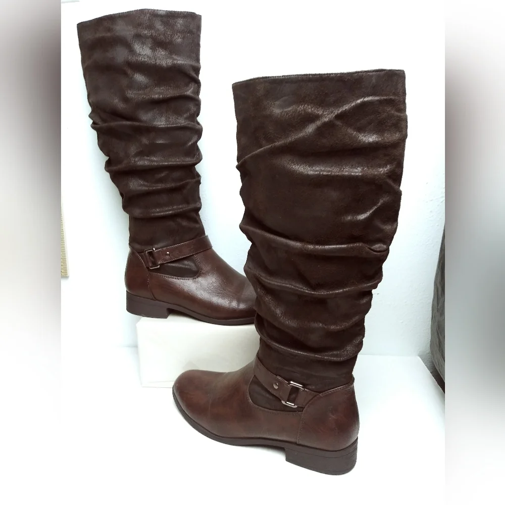 Natural Reflections Reiley Size 8.5M Slouchy Brown Knee High Boots